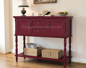 Retro Console Table with Drawers, Cabinets, Rattan Accents, Entryway Storage Shelf