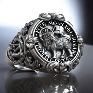 Handmade Agnus Dei Signet Ring: 925 Sterling Silver Christian Jewelry
