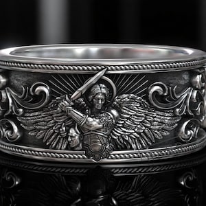 Saint Michael Archangel Ring for Men-Handcrafted Christian Jewelry with Protective Warrior Symbol, Faith Gift Band,Religious Statement Piece