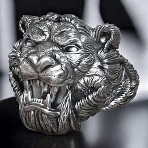 Tiger Head Animal Ring, Nature Inspired Jewelry, Fierce Tiger Statement Ring, Wildlife Lover Gift, Adjustable Animal Ring For Him Or Her