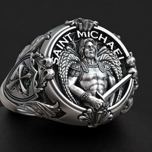 Saint Michael Archangel Ring for Men – Handcrafted Christian Shield and Sword Jewelry, Faith Statement Gift, Protective Religious Band