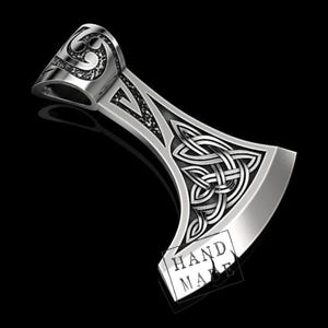 Viking Axe Pendant: Handmade Stainless Steel Norse Necklace with Celtic Knot