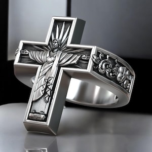 Sterling Silver Crucifix Ring: INRI Inscription, Catholic Faith Jewelry