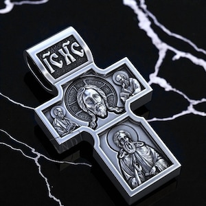 Handmade Orthodox Cross Pendant: Savior and Saint George Icon