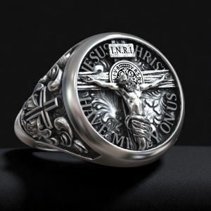 Crucifixion Signet Ring: Handcrafted Sterling Silver Catholic Cross