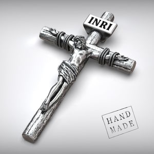 Jesus Christ Crucifix Pendant In 3D, Handmade Christian Catholic Cross Necklace In Silver, Religious Jewelry,Faith Gift For Mom Or Her