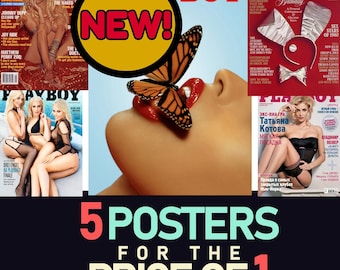Iconic Playboy Covers Poster Bundle - 5 Vintage Magazine Prints, Glamour Wall Art Set