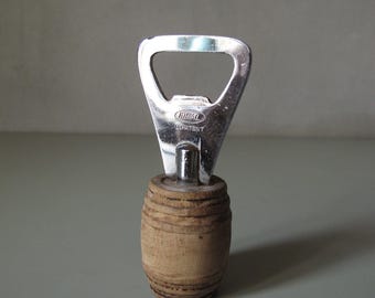 Apribottiglie vintage anni '80 IDEAL a forma di barile di legno.