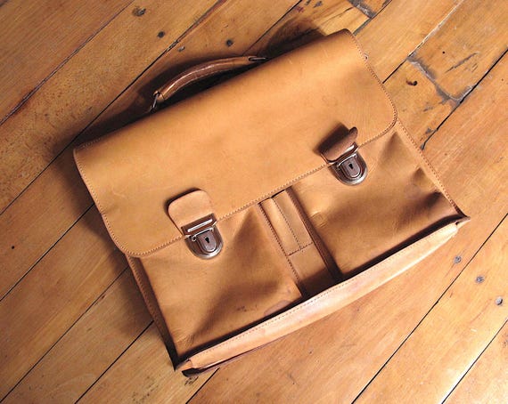 Vintage 50s Genuine Leather Top Handle Briefcase Document Handbag.