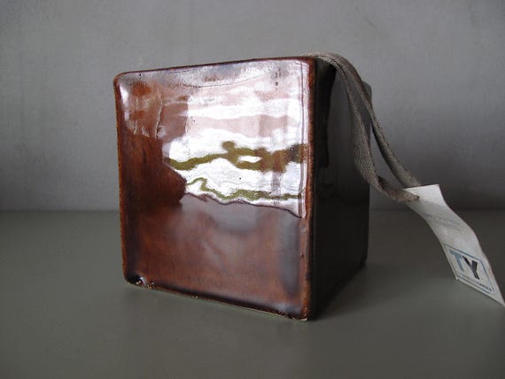 Vintage TY Handmade Handcrafted Square Glazed Ceramic Art Pottery Table Indoor Plant Pot.