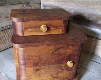 Vintage art deco jaren 40/50, notenhouten nachtkastje, nachtkastje, slaapkamerkast.