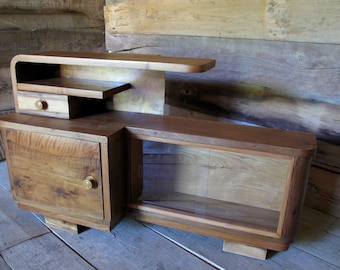 Vintage 40s-50s Art Deco, Walnut Wood Nightstand, Bedside, Bedroom Cabinet.