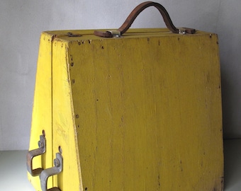 Vintage 1920s Typewriter Carrying, Tool Storage Wooden Box, Case With Leather Handle.