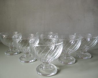 Vintage 80s Set Of Six (6) Fruit Salad, Cream, Ice Cream Crystal Bowls.
