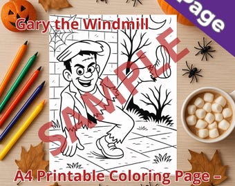 Halloween Coloring Page – Gary the Windmill Character – Quirky Printable Art for Kids & Adults