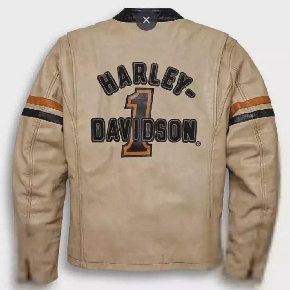 Vintage Harley-Davidson Leather Biker Jacket: Men's Beige HD Riding Gear