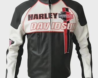 Embroidered Harley Davidson Leather Biker Jacket: V-ROD, CE Armor