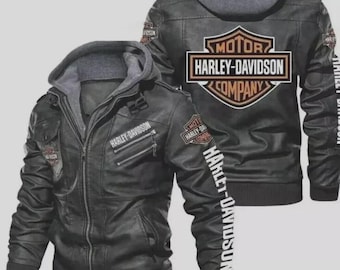 Men’s Motorcycle Genuine Cowhide Harley-Davidson Leather Removable Hoodie Jacket
