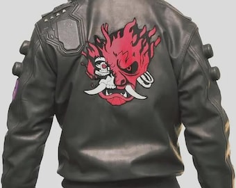 Samurai 2077 Leather Bomber Jacket: Cyberpunk Cosplay Costume