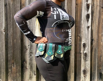Green and Black Regal Pocket Belt MADE TO ORDER - Festival belt - Leather belt pouch - Burning Man - Utility Belt - Fanny pack - Belt bag