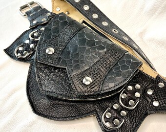 MEDIUM Black Regal Pocket Belt - Festival belt - Leather belt pouch - Burning Man - Utility Belt - Fanny pack - Belt bag- Goth - RTS