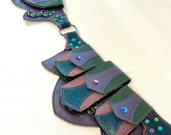 SMALL Teal Pink Purple Green Regal Pocket Belt - Festival belt - Leather belt pouch - Burning Man - Utility Belt - Fanny pack- Belt bag- RTS