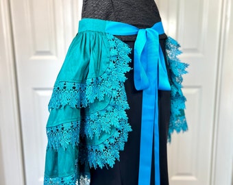 3-Tier Bustle Skirt Teal Turquoise Cape Capelet Burning Man, Tutu, Pixie, Steampunk, Edwardian, Victorian, Renaissance, Carneval, Bellydance