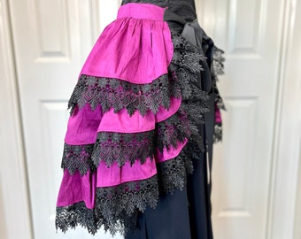 3-Tier Bustle Skirt Magenta Black Cape Capelet Burning Man, Tutu, Pixie, Steampunk, Edwardian, Victorian, Renaissance, Carneval, Bellydance