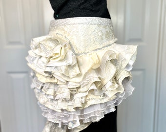 Burlesque Bustle White Cream Silver Burning Man, Tutu, Pixie, Steampunk, Edwardian, Victorian, Renaissance, Carneval, Bellydance, Bridal