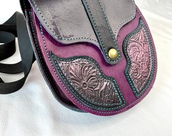 SHIELD SPORRAN - Belt Pouch - Hip Bag - Kilt Pocket - Convertible Shoulder - Scottish - Renaissance - Pirate - Boho - Purple Teal