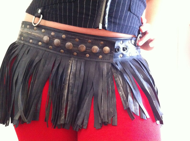 Upcycled Bicycle Inner Tube Fringe Wrap Skirt Studs Burning Etsy