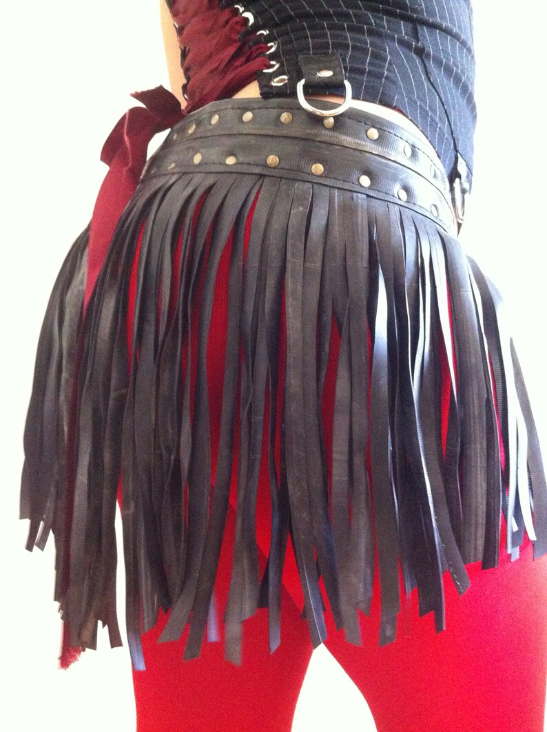 Upcycled Bicycle Inner Tube Fringe Wrap Skirt Studs Burning Etsy