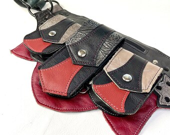 LARGE Black Silver Red Regal Pocket Belt - Festival belt - Leather belt pouch - Burning Man - Utility Belt - Fanny pack - Belt bag- RTS