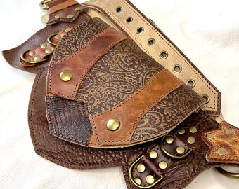 SMALL Brown Regal Pocket Belt - Festival belt - Leather belt pouch - Burning Man - Utility Belt - Fanny pack - Belt bag - Steampunk - RTS