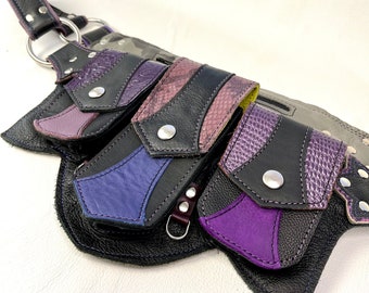 XL Black and Purple Regal Pocket Belt - Festival belt - Leather belt pouch - Burning Man - Utility Belt - Fanny pack - Belt bag- RTS