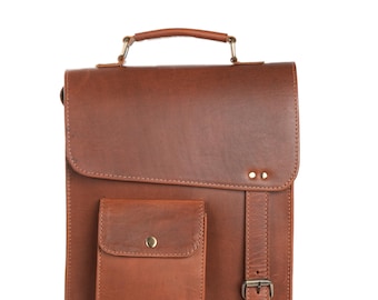 Handmade Full-Grain Buffalo Leather Satchel Bag – Vintage Crossbody Messenger Shoulder Bag