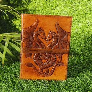 Personalized Dragon Leather Journal Gift Handmade Notebook Refillable Sketchbook Custom Diary for Writers Travel Log  DnD Notebook Collage