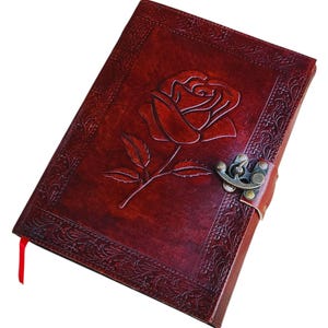 Personalized Rose Leather Journal with Lock: Handmade Paper Vintage Diary