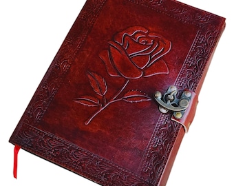 Personalized Rose Leather Journal with Lock: Handmade Paper Vintage Diary