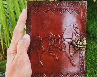 Horse Leather Journal with Brass Lock: Rustic Vintage Writing Diary