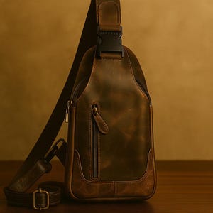 Crossbody  Bag for Men | Full Grain Leather Sling Bag | Handmade Travel Satchel | Everyday Compact Shoulder Bag | Gift For Him