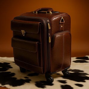Full Grain Leather Rolling Briefcase | Maroon Carry-On Luggage | Business Travel Bag with Wheels | Laptop Office Trolley Bag | Gift For Him.