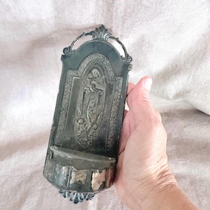 Antique Saint Joseph & Child Jesus Holy Water Font | Silver Plated with Original Insert