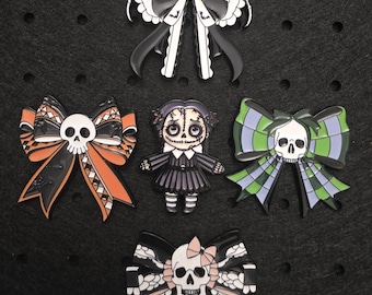 Goth Girl Skull Bow Doll Enamel Pin