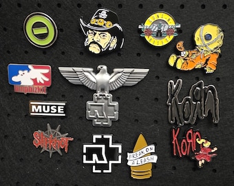 Enamel pins for rock bands: Lemmy, Rammstein, Korn, Linkin Park...
