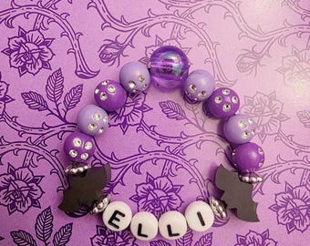 Customizable name bracelet with beads - Purple bat