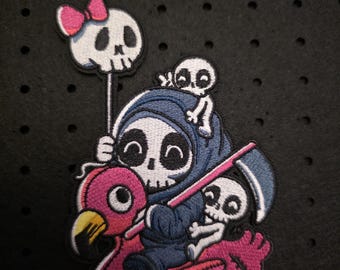 Goth Flamingo Sensemann Patch/Aufnäher