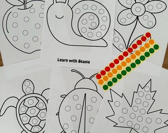Dot Sticker Activity | Preschool Learning Worksheets | Dot Markers | Colouring | Toddler Craft | Fine Motor Printable | Hand Drawn