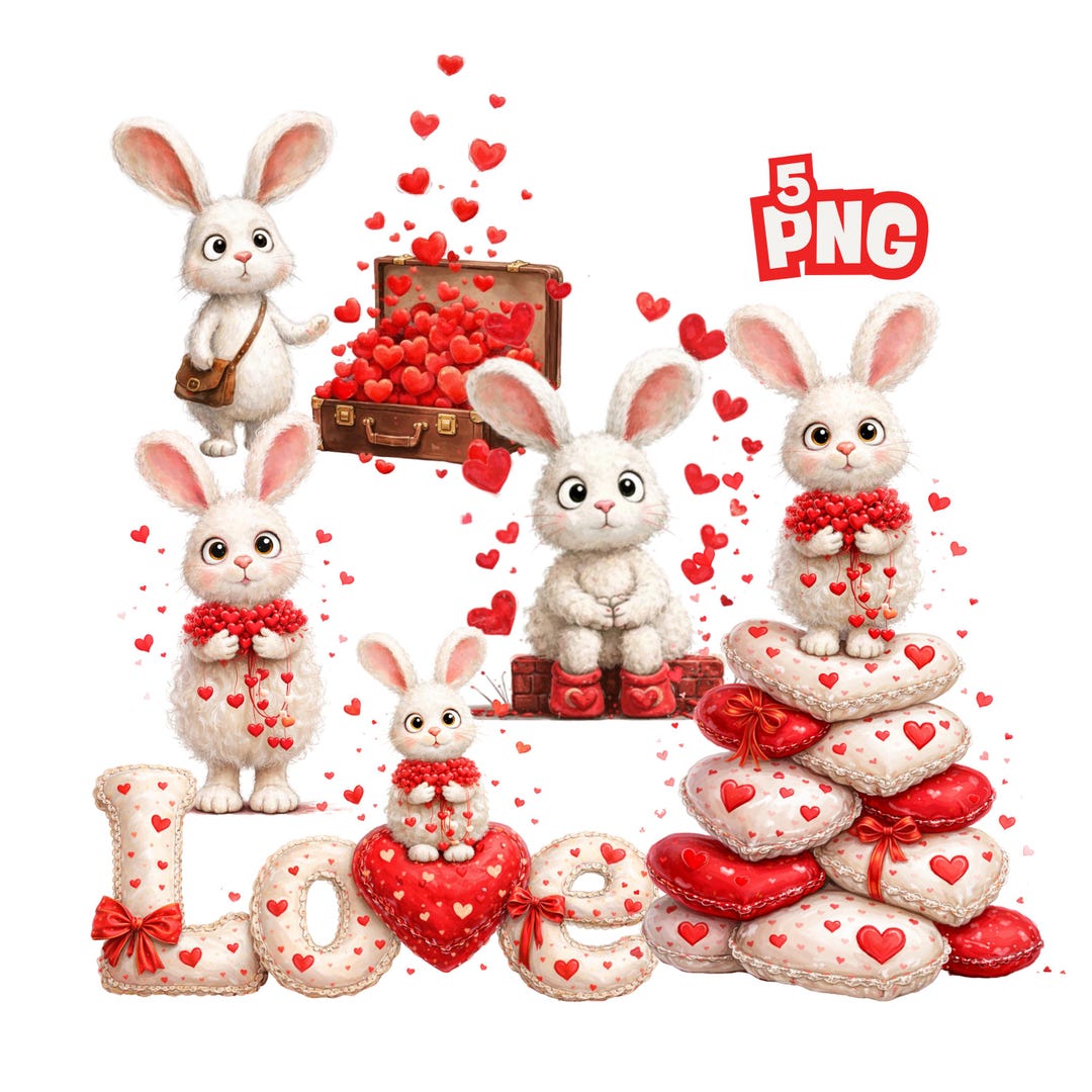 Love Rabbit Png Bunny Love Clipart Bundle, Valentine Rabbit PNG, Digital Download - Etsy