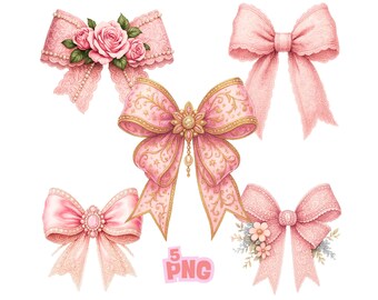 Vintage Pink Lace Bow Clipart: Romantic Scrapbooking Ephemera (PNG Digital Download)